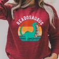Readosaurus Reading Book Dino Fossils Dinsosaur Raglan Sleeve Sweatshirt Heather Dust