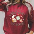 I RUN ON HOT TEA & BOOKS Reader Reading Meme ON BACK Raglan Sleeve Sweatshirt Heather Dust