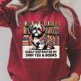 Shih Tzu Dog Shihtzu Dog Books Nerds Reader Shitzhu Shih Tzu Raglan Sleeve Sweatshirt Heather Dust