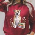 Staffordshire Bull Terrier Books Flowers Book Reading Raglan Sleeve Sweatshirt Heather Dust