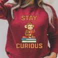 Stay Curious Monkey Reading Kids Book Lover Jungle Animal Raglan Sleeve Sweatshirt Heather Dust