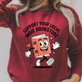 Support Your Local Indie Bookstore Book Cute Character Raglan Sleeve Sweatshirt Heather Dust