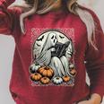 Vintage Ghost Reading Book Pumpkins Goth Halloween Teachers Raglan Sleeve Sweatshirt Heather Dust