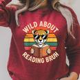 Wild About Reading Bruh Cool Leopard Animal Cheetah Book Raglan Sleeve Sweatshirt Heather Dust
