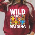 Wild About Reading Safari Animals Books Teacher Student Raglan Sleeve Sweatshirt Heather Dust