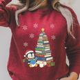 Women's Book Lovers Christmas Tree Reading Penguin Holiday Bookworm Raglan Sleeve Sweatshirt Heather Dust