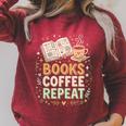 Women's Books Coffee Repeat Book Lover Reader Bookworm Raglan Sleeve Sweatshirt Heather Dust