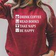 Women's Drink Coffee Read Book Take Naps Books Pajamas Raglan Sleeve Sweatshirt Heather Dust