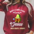 Women's Just A Girl Who Loves Jesus And Avocados And Books Raglan Sleeve Sweatshirt Heather Dust