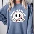 Baseball Mom Era Ball Mom Smile Face Groovy Mother's Day Comfort Colors Sweatshirt Denim