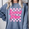 Baseball Mom And Pink Grid Sports Mother Mama Player Comfort Colors Sweatshirt Denim