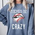 Baseball Mom Pitches Be Crazy Lips Premium Comfort Colors Sweatshirt Denim