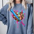 Camo Baseball Heart Drip Valentine Baseball Icecream Boys Comfort Colors Sweatshirt Denim