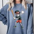 Halloween Skeleton Playing Baseball 67 Six Seven Meme Comfort Colors Sweatshirt Denim
