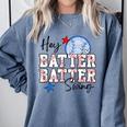 Hey Batter Batter Swing Graphic For Baseball Moms Comfort Colors Sweatshirt Denim Hey Batter Batter Swing Graphic For Baseball Moms Comfort Colors Sweatshirt Denim