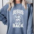 Jesus Has My Back Baseball Faith Motivation Tee Christian Comfort Colors Sweatshirt Denim Jesus Has My Back Baseball Faith Motivation Tee Christian Comfort Colors Sweatshirt Denim