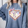 Kids Happy Easter Bunny Playing Baseball Boy Ice Cream Drip Comfort Colors Sweatshirt Denim