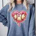 Melting Baseball Drip Heart Softball Player Lover Ice Cream Comfort Colors Sweatshirt Denim