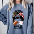Mom Of Ballers Messy Bun Football Mom Baseball Mom Of Both Premium Tri-Blend Comfort Colors Sweatshirt Denim