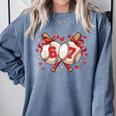 Six Seven 67 Meme Baseball Coquette Bow Valentine Comfort Colors Sweatshirt Denim Six Seven 67 Meme Baseball Coquette Bow Valentine Comfort Colors Sweatshirt Denim