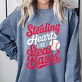 Stealing Hearts Like I Steal Bases Cute Baseball Boys Comfort Colors Sweatshirt Denim