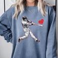 Valentines Baseball Batter Heart Player Silhouette Premium Tri-Blend Comfort Colors Sweatshirt Denim