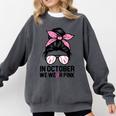 In October We Wear Pink Baseball Mom Messy Bun Breast Cancer Comfort Colors Sweatshirt Pepper