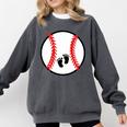 Pregnant Baseball Mom Pregnancy Announcement Baby Feet Belly Comfort Colors Sweatshirt Pepper