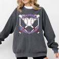 I Wear Purple For Alzheimers Awareness Baseball Heart Ribbon Comfort Colors Sweatshirt Pepper
