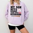 My Son Hits Harder Than Your Husband Baseball Mom Comfort Colors Sweatshirt Crimson