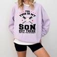 Yes This Is My Son Out There Baseball Mom Comfort Colors Sweatshirt Crimson