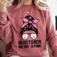 In October We Wear Pink Baseball Mom Messy Bun Breast Cancer Comfort Colors Sweatshirt Orchid