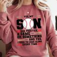 Yes Son Has Practice a Game Baseball Mom Comfort Colors Sweatshirt Orchid