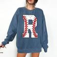 Baseball Alphabet Monogram Initial Letter R Comfort Colors Sweatshirt Blue Jean