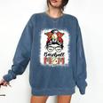 Baseball Mom Game Day Messy Bun Leopard Mother's Day Comfort Colors Sweatshirt Blue Jean