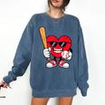 Heart Playing Baseball Valentines Day Comfort Colors Sweatshirt Blue Jean