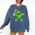 Lucky Shamrock Playing Baseball St Patrick's Kids Boys Comfort Colors Sweatshirt Blue Jean