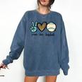 Peace Love Baseball Lover Motif For Women Pink Baseball Mom Comfort Colors Sweatshirt Blue Jean