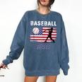 Proud Baseball MOM USA American Flag Family Game Day Comfort Colors Sweatshirt Blue Jean