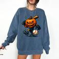 Spooky Halloween Scary Pumpkin Baseball Player Witchy Vibes Comfort Colors Sweatshirt Blue Jean Spooky Halloween Scary Pumpkin Baseball Player Witchy Vibes Comfort Colors Sweatshirt Blue Jean
