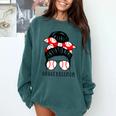 Baseball Mom Leopard Messy Bun Game Day Comfort Colors Sweatshirt Chalky Mint