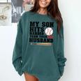 My Son Hits Harder Than Your Husband Baseball Mom Comfort Colors Sweatshirt Chalky Mint