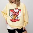 Baseball Ice Cream Drip Baseball Strawberry For Youth Red Comfort Colors Sweatshirt Blue Spruce
