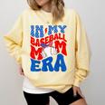 In My Baseball Mom Era Groovy Baseball Mother's Day US Flag Comfort Colors Sweatshirt Blue Spruce