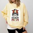 Baseball Mom Game Day Messy Bun Leopard Mother's Day Comfort Colors Sweatshirt Blue Spruce