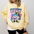 Bruh Baseball Drip Boys Youth Ice Cream Dripping Baseball Comfort Colors Sweatshirt Blue Spruce