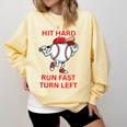 Hit Hard Run Fast Turn Left Baseball Player Comfort Colors Sweatshirt Blue Spruce
