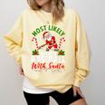 Most Likely To Play Baseball With Santa Christmas Pajamas Comfort Colors Sweatshirt Blue Spruce