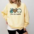 Peace Love Baseball Lover Motif For Women Pink Baseball Mom Comfort Colors Sweatshirt Blue Spruce