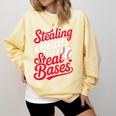 Stealing Hearts Like I Steal Bases Cute Baseball Boys Comfort Colors Sweatshirt Blue Spruce